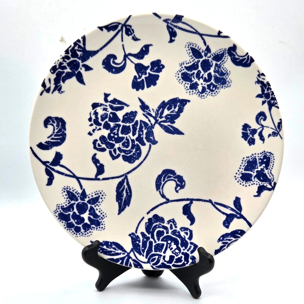 Pier 1 BATIK White & Blue Floral Earthenware 11" Dinner Plate